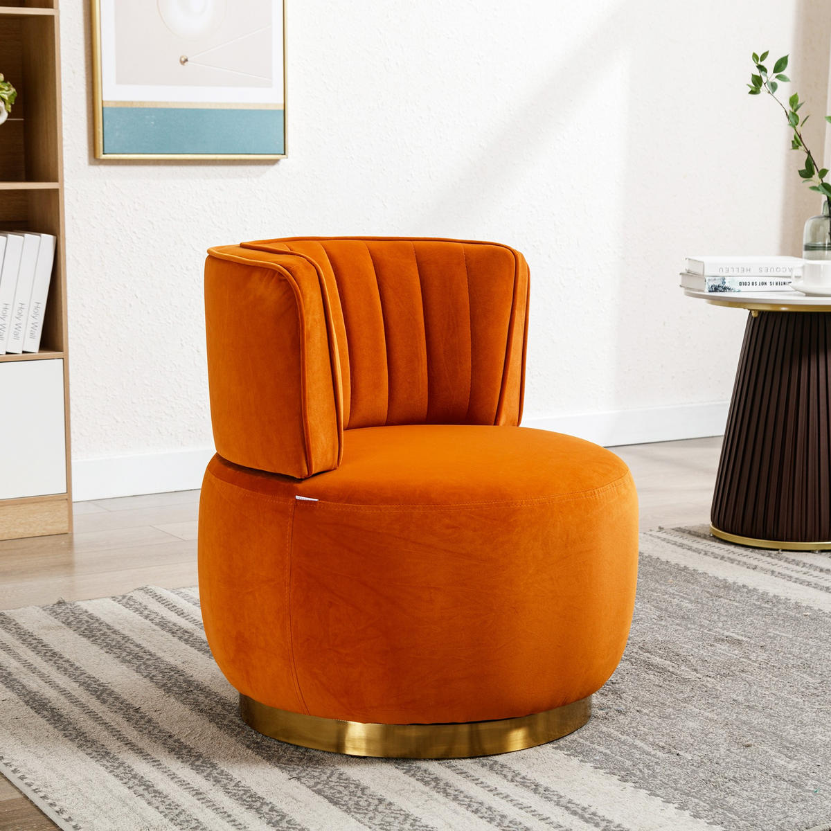 DREHSTUHL 360°Drehsessel,runde Sessel mit breiter Polsterung,Samt,Orange - Orange, Metall (62/69/62cm) - LVHOM
