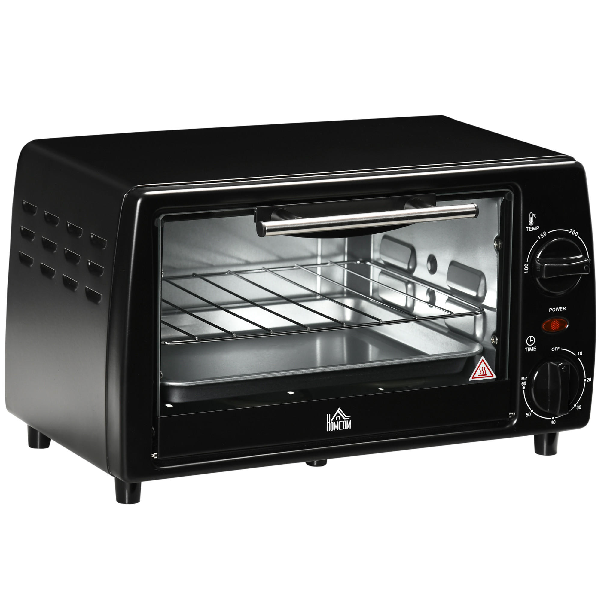 MINIBACKOFEN 10L 750W Elektrobackofen mit Timer, Temperatur bis 230°C, inkl. Backblech & Grillrost, Schwarz - Schwarz, Metall (36.5/22/26cm) - Beaface