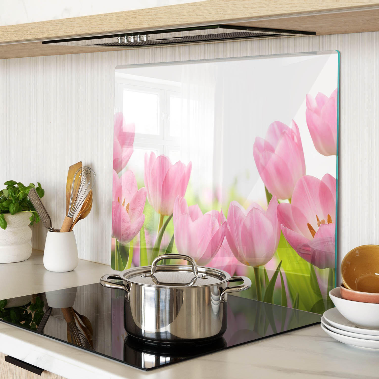 GLASPLATTE 60x52 cm Rosa Tulpen - Pink, Glas (60/0.4/52cm) - TULUP