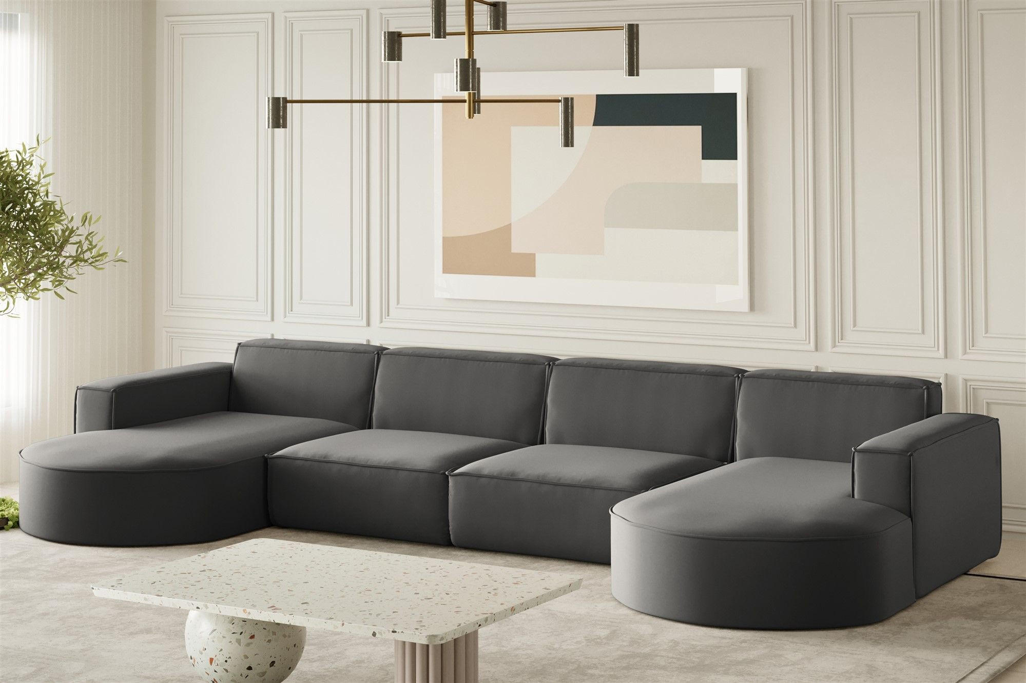 WOHNLANDSCHAFT Palma Xl In Opera - Anthrazit, Holzwerkstoff/Textil (382/78/165cm) - Fun Möbel