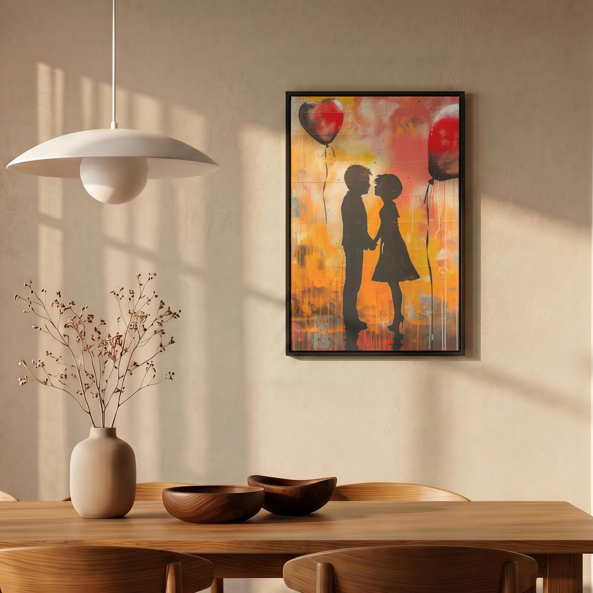 LEINWAND Bilder mit Rahmen - Straßenkunst - Liebe - Graffiti - Kunst - Banksy - 40x60 - Orange, Textil (40/60cm) - MuchoWow