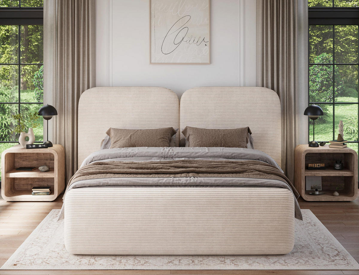 POLSTERBETT Ollival 160x200 cm mit Bettkasten und Metallrahmen – Modernes Designbett ohne Matratze - Beige, Kunststoff (160/200cm) - Wohnideebilder