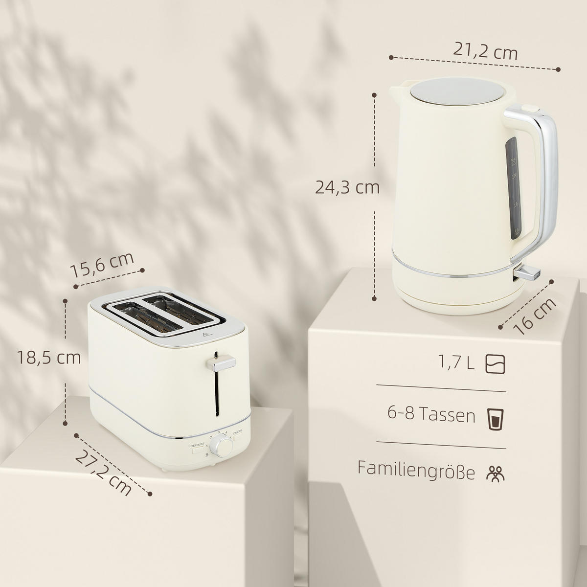 KOCHER-TOASTER-SET 2er Set Stahl Kunststoff Beige - Beige, Kunststoff (16/24.3/21.2cm) - HOMCOM