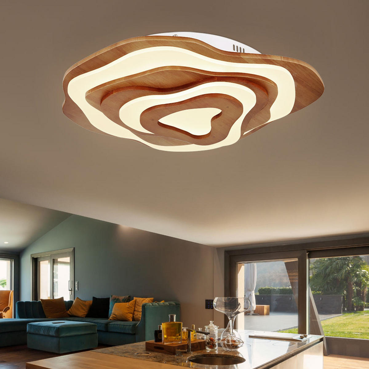 LED DECKENLEUCHTE Metall Holzoptik Braun - Braun, Holz (58/50/10cm) - Globo Lighting