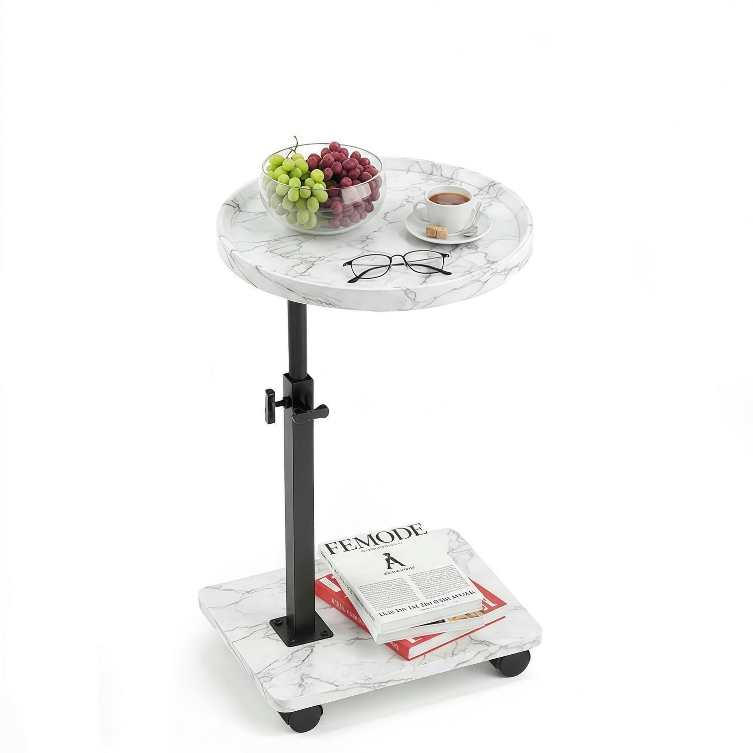 BEISTELLTISCH höhenverstellbar rund weißer Marmor 45,7-76,2 cm - Weiß, Metall (40/40/80cm)