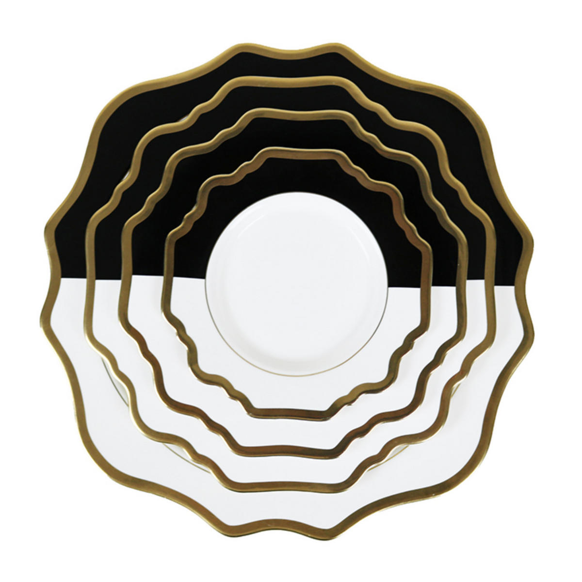 TELLERSET Schwarz Weiß Gold Bone China 4tlg Ø33 Ø27 Ø22 Ø16 cm - Weiß, Keramik (33/33/3cm) - Quality Elegance