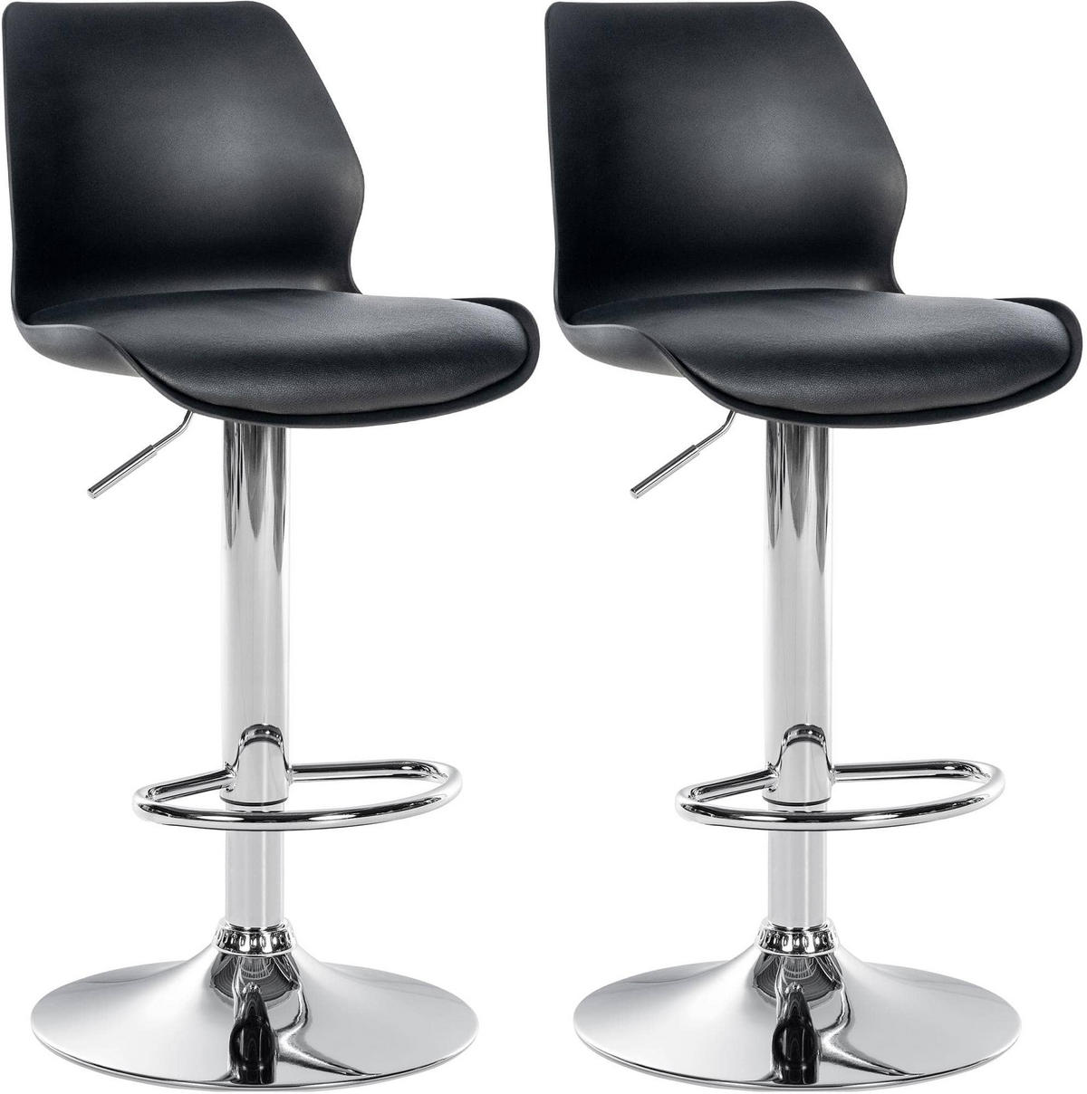 BARHOCKER 2er Set Kunststoff schwarz - Chromfarben/Schwarz, Kunststoff/Textil (39/82/42cm) - CLP