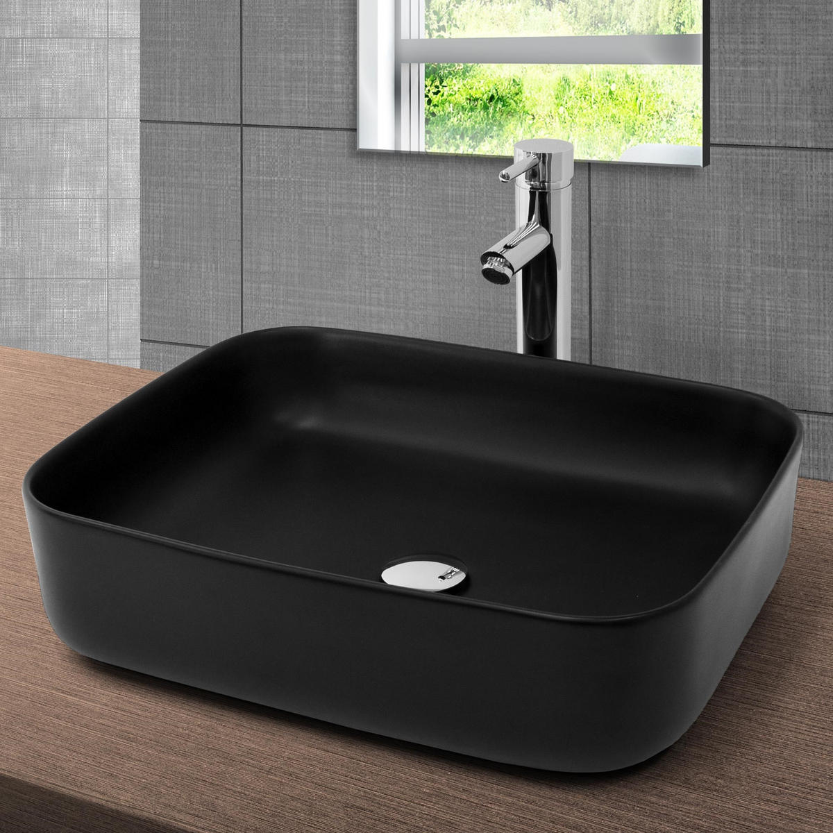 WASCHBECKEN - Schwarz, Keramik (40.5/13.5/51cm) - ML-DESIGN