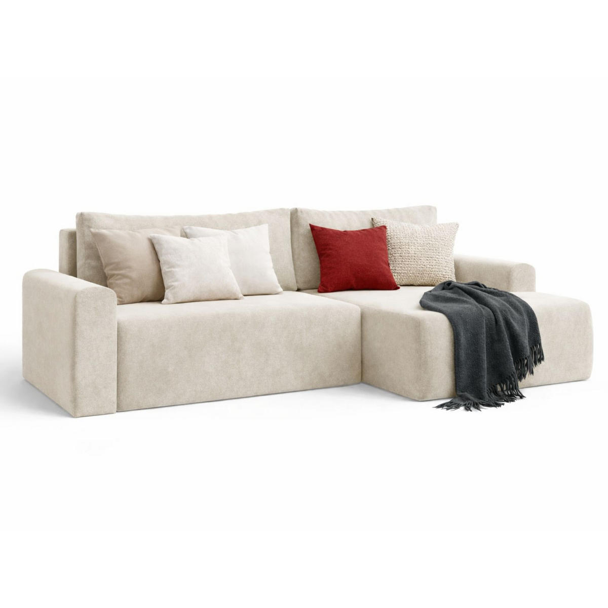 ECKSOFA MILO LARGE mit Schlaffunktion, Bettkasten und Cordbezug, Rechts - VIBE 95 - Dunkelgrau, Holz (270/142cm) - Dekori_Interiors