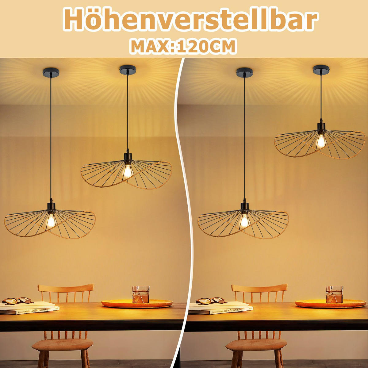 PENDELLEUCHTE BJORN Ⅲ 10/50/120 cm - Schwarz, Metall (10/50/120cm) - Nettlife