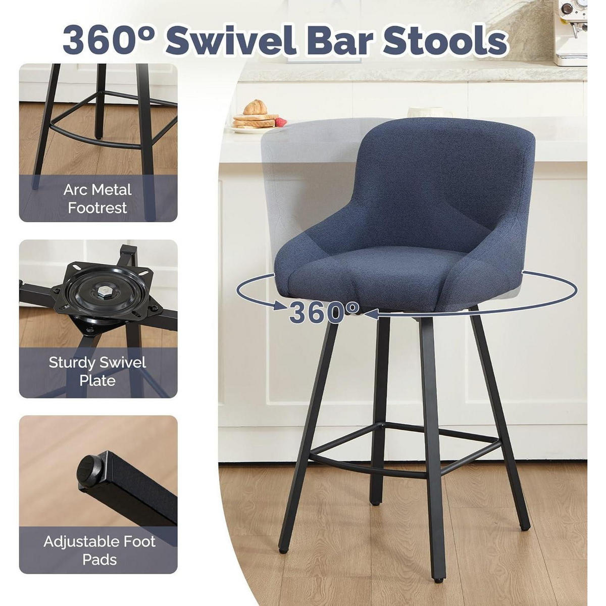 BARHOCKER 360° drehbar mit Fußstütze 66,5 cm blau 1er Set - Blau, Textil (49/110/38cm)