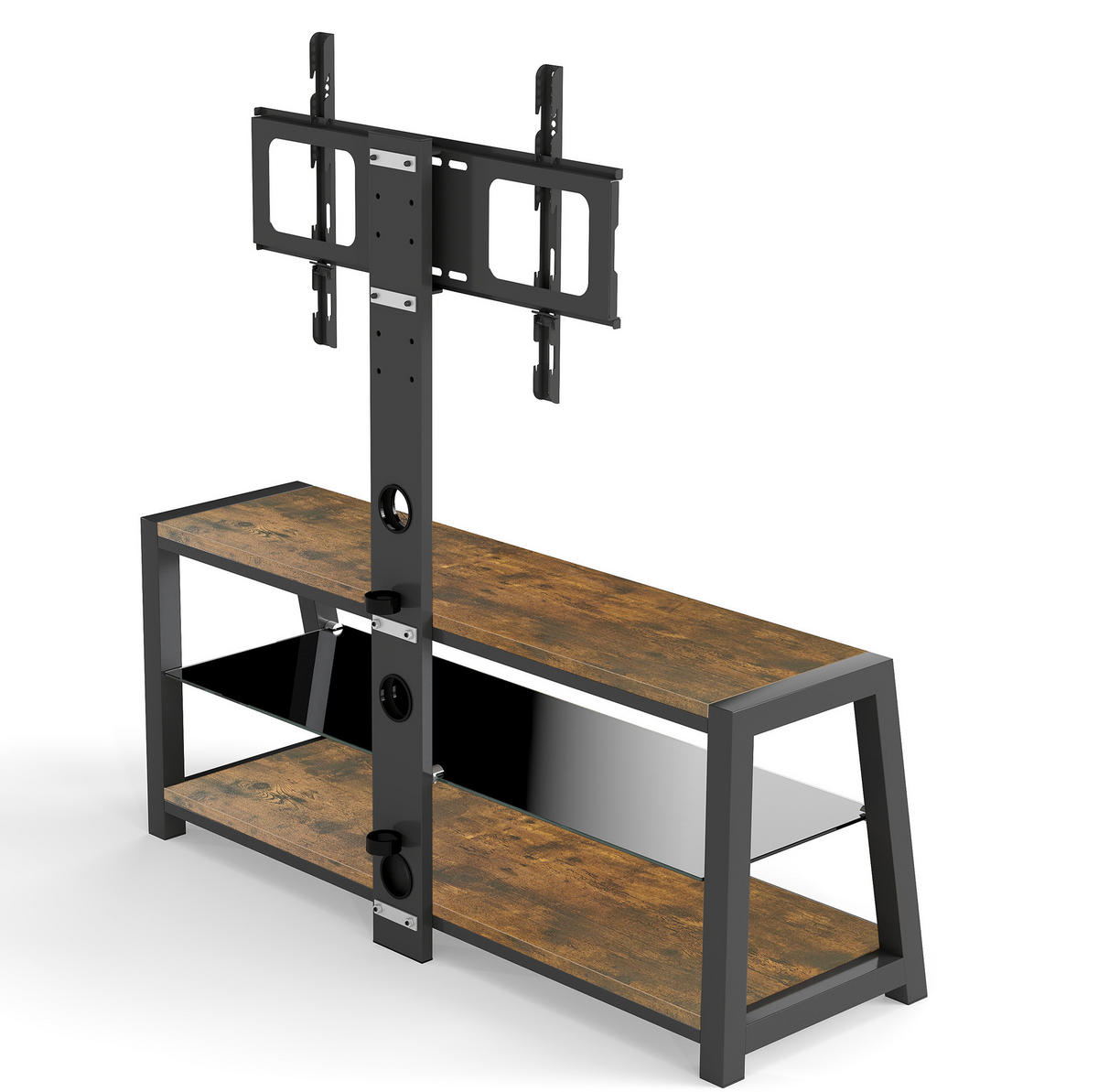 TV ormarić 116/42/125 cm smeđi od MDF-a i metala s podesivim TV nosačem i 3 police - smeđa, drvni materijal (116/125/42cm) - OKWISH