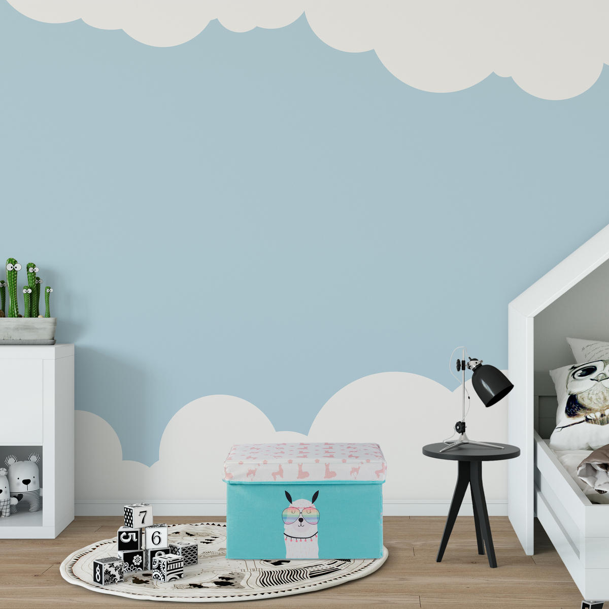 SITZBOX Kinder - Türkis, Holzwerkstoff/Textil (48.5/31/31cm) - Relaxdays