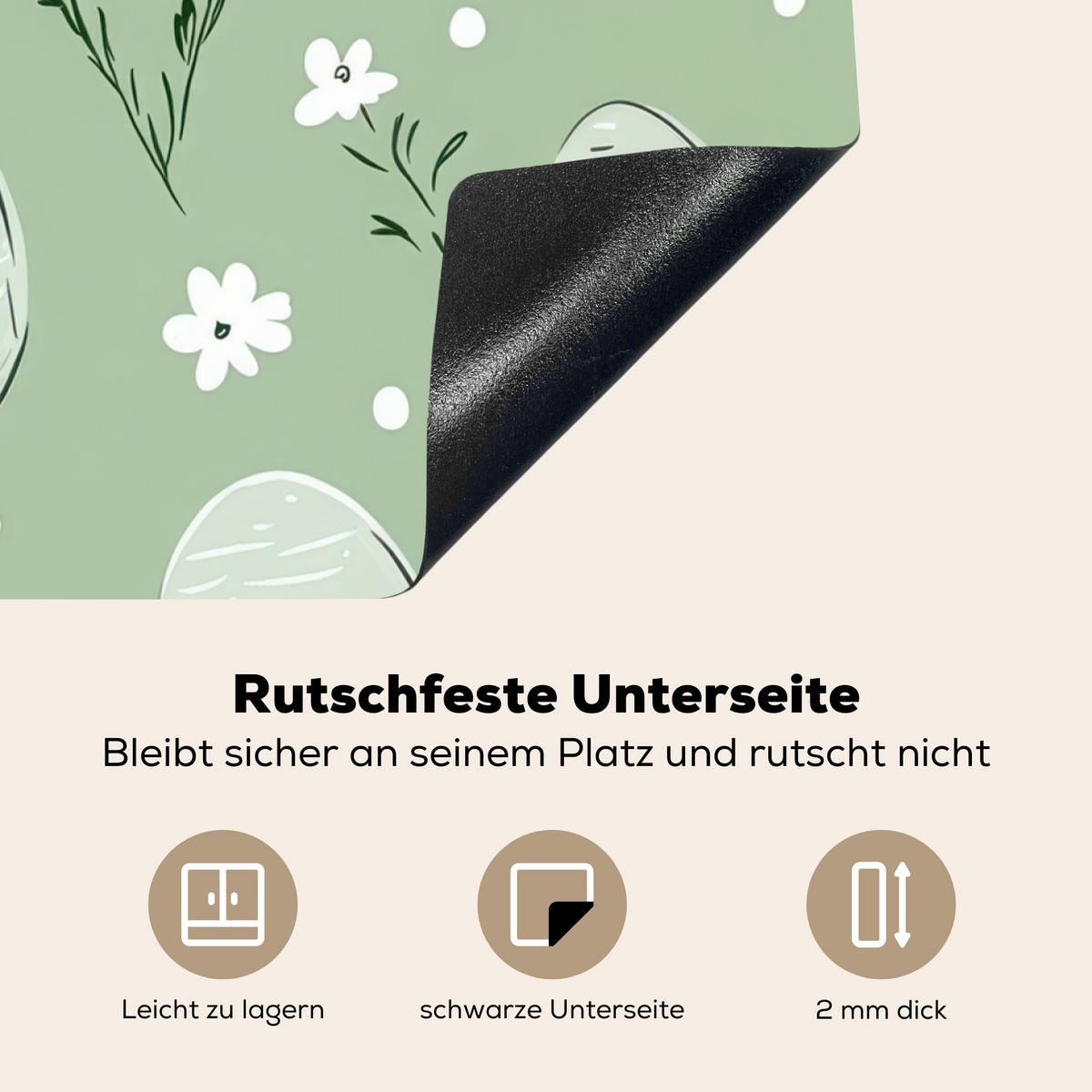 HERDABDECKPLATTE Grün - Eier - Muster Induktionsmatte 77x59 cm - Waldgrün, Kunststoff (77/59/0.2cm) - MuchoWow