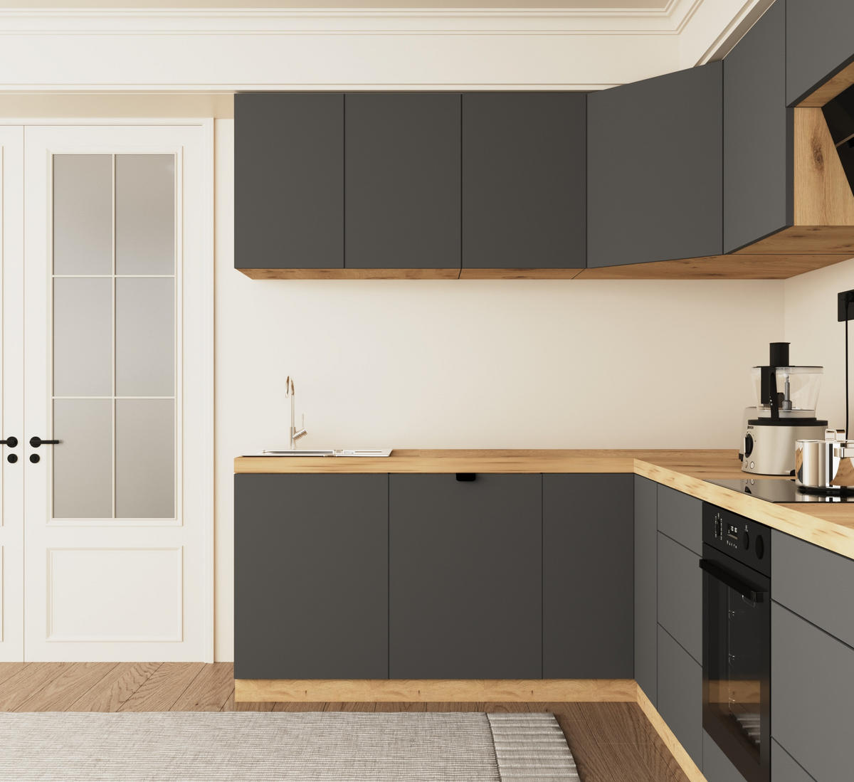 WINKELKÜCHE 320cm x 200cm- Langen KL15-M320 - in Grau/Matt - Grau, Holz (520/212/52cm)