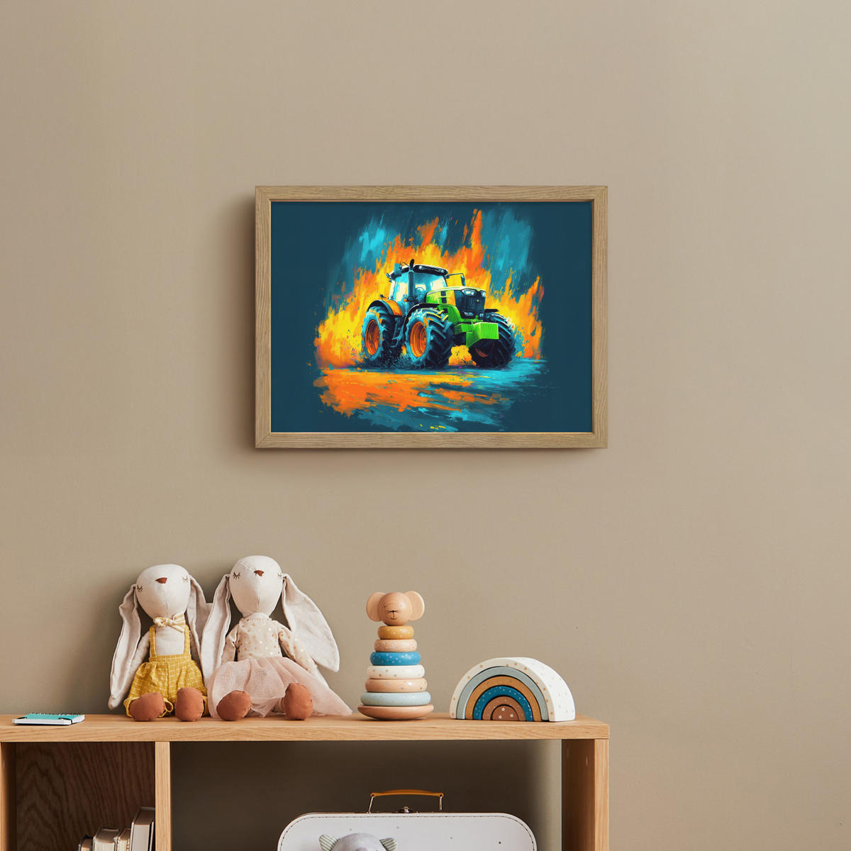 DOBÍJECÍ NOČNÍ LAMPIČKA Abstrakt - Traktor - Zelený 40x30 cm - tmavě modrá, kompozitní dřevo (8/40/30cm) - OnlyWow