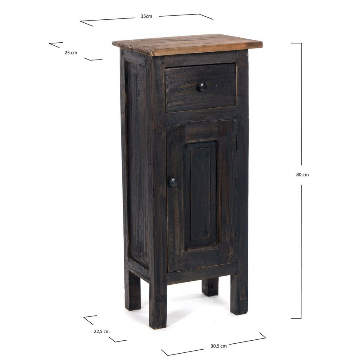 FLURSCHRANK PLANT 80 Mahagoni Recyclingholz, Used Look 04 schwarz-natur - Graubraun, Holz (35/80/25cm) - DESIGN DELIGHTS