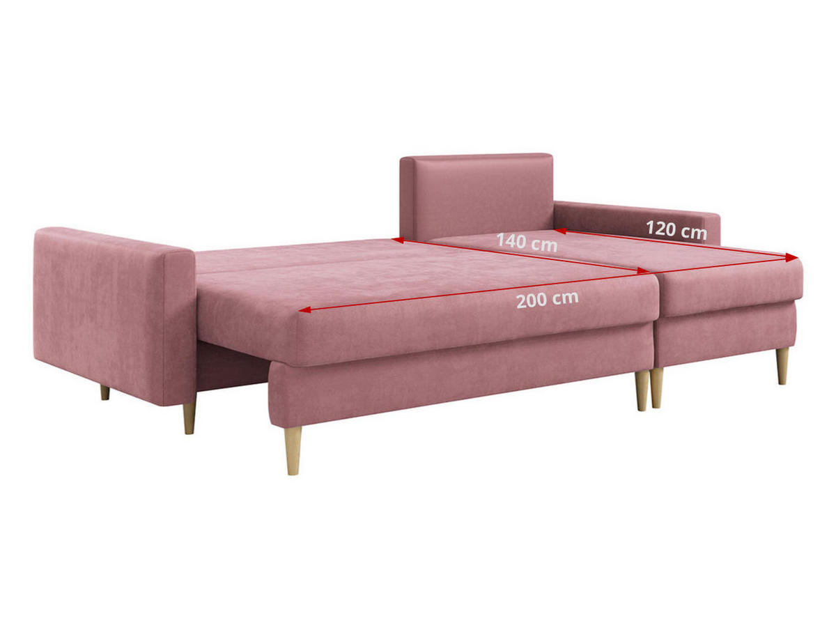 ECKSOFA Lang Velvet Rosa - Rosa/Braun, Holz/Textil (220/140cm) - MKS