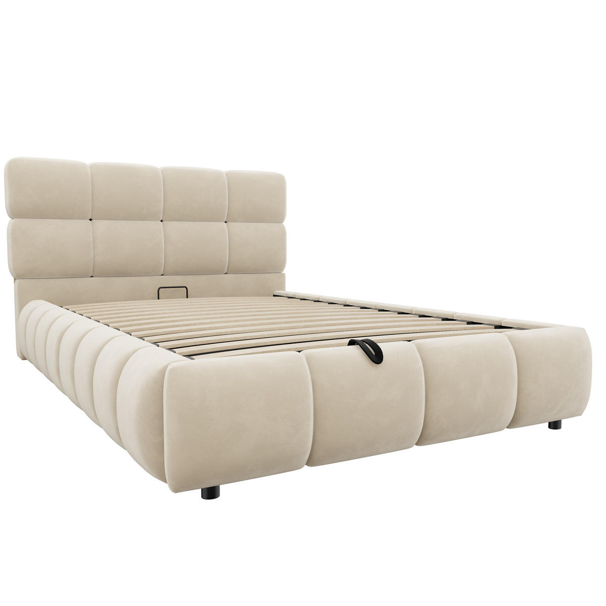 POLSTERBETT 90 x 200 cm mit LED und Stauraum, Beige - Beige, Textil (90/200cm) - FLIEKS