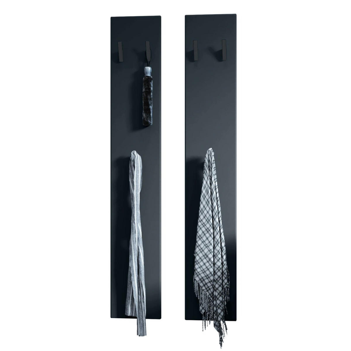 GARDEROBENPANEEL Roma M140, Moderne Wandgarderobe mit 6 Kleiderhaken, Made in Germany, Wandpaneel für Flur, Schwarz matt (24 x 140 x 2 cm) - Schwarz, Holzwerkstoff (24/140/2cm) - InnoFurn