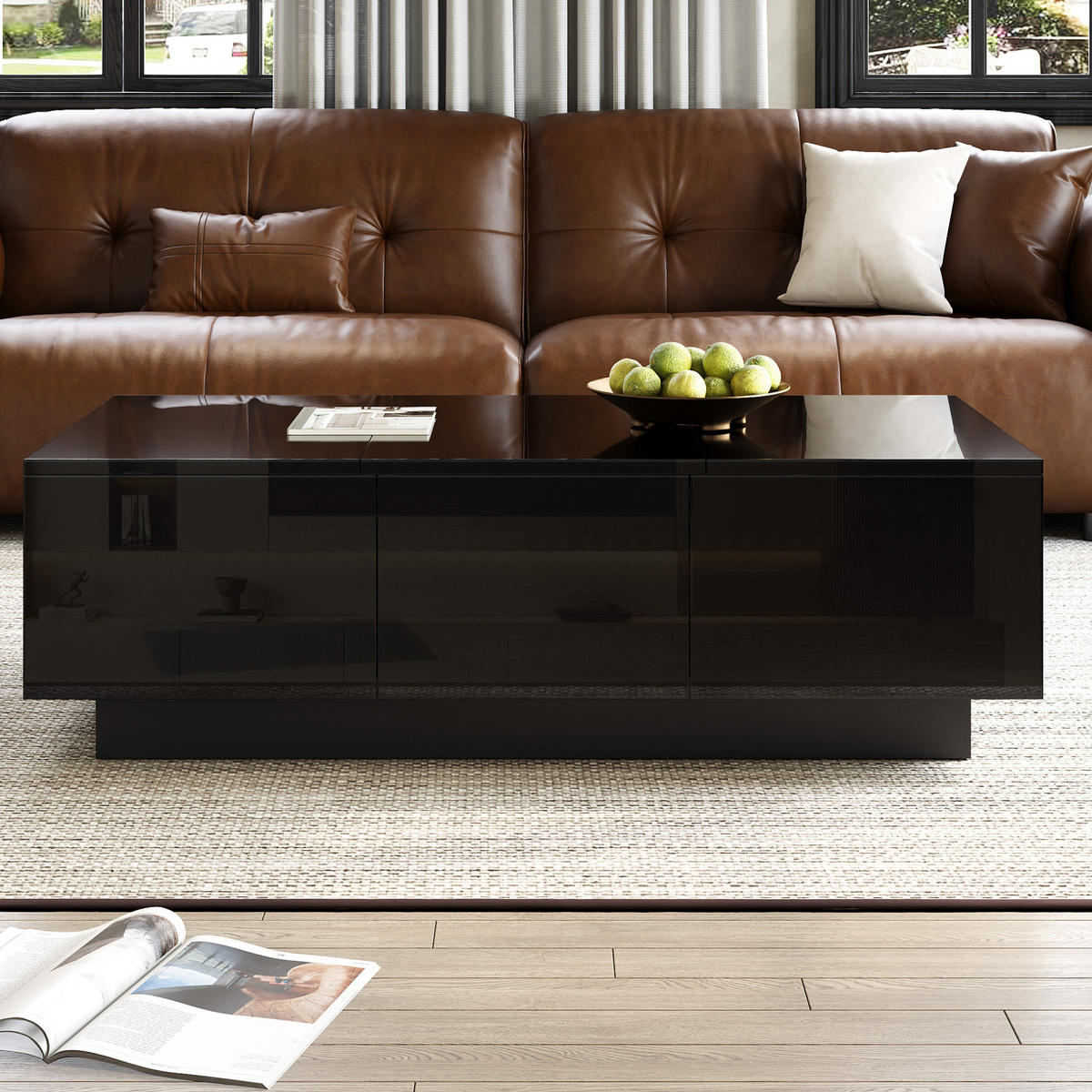 COUCHTISCH, mit Schiebefächern & 2 Schubladen, pflegeleicht, 100/50/31 cm, Schwarz Hochglanz - Schwarz, Holzwerkstoff (100/31/50cm) - Redom