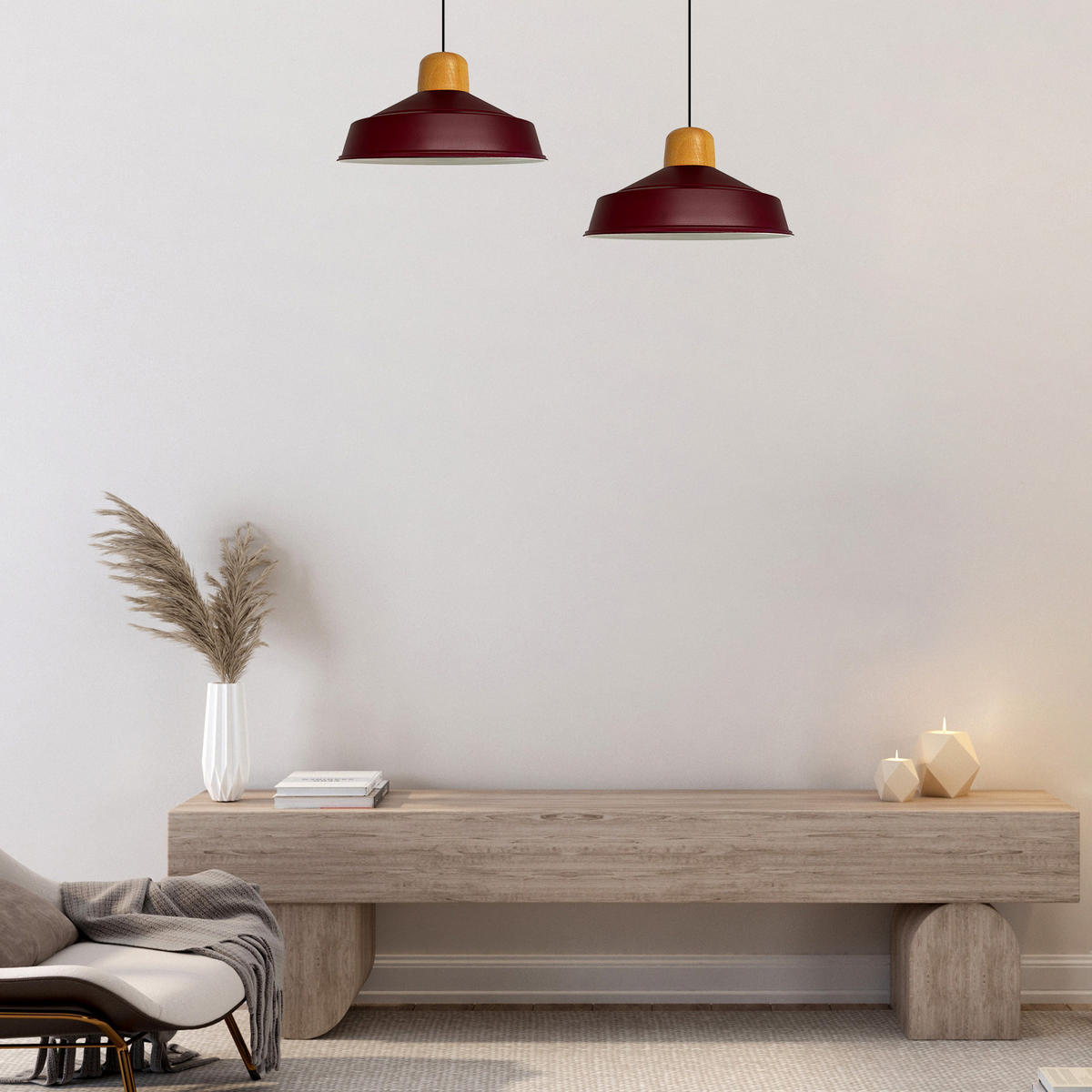 PENDELLEUCHTE Asletl 40/30 cm - Dunkelrot, Metall (40/30cm) - Bamyum
