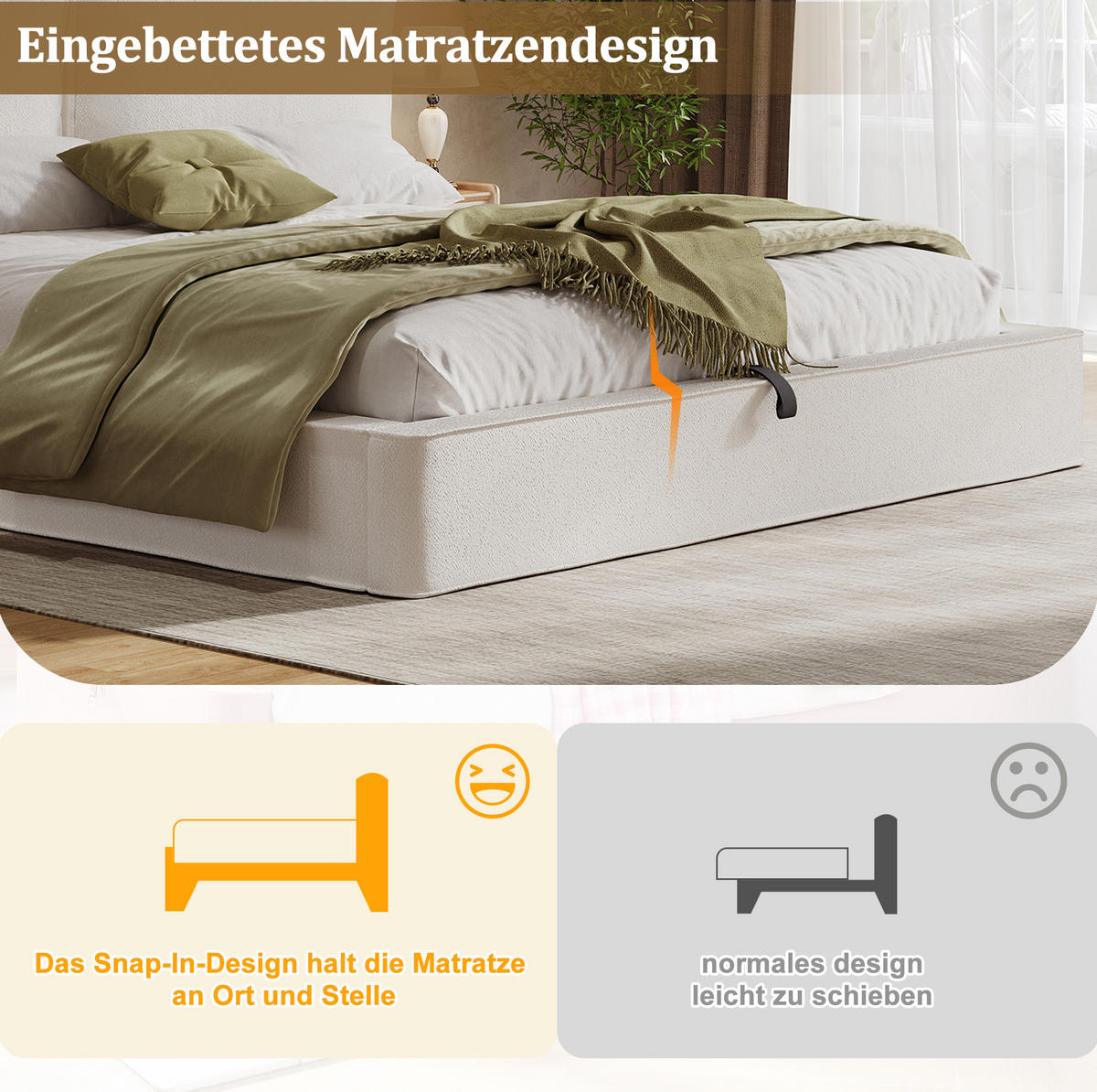 POLSTERBETT 180/200 cm Beige Bouclé mit Hydraulik und Lattenrost ohne Matratze - Beige, Textil (180/200cm) - MIVRAY