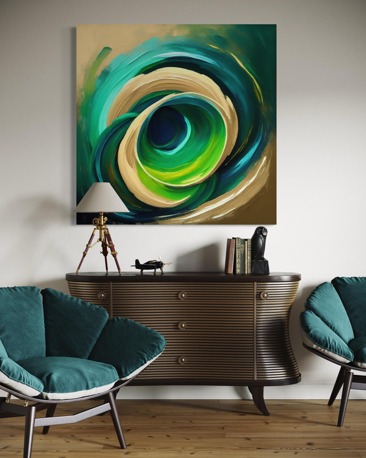 WANDBILD türkis abstraktion wie gemalt - Grün, Textil (50/50cm) - Feeby