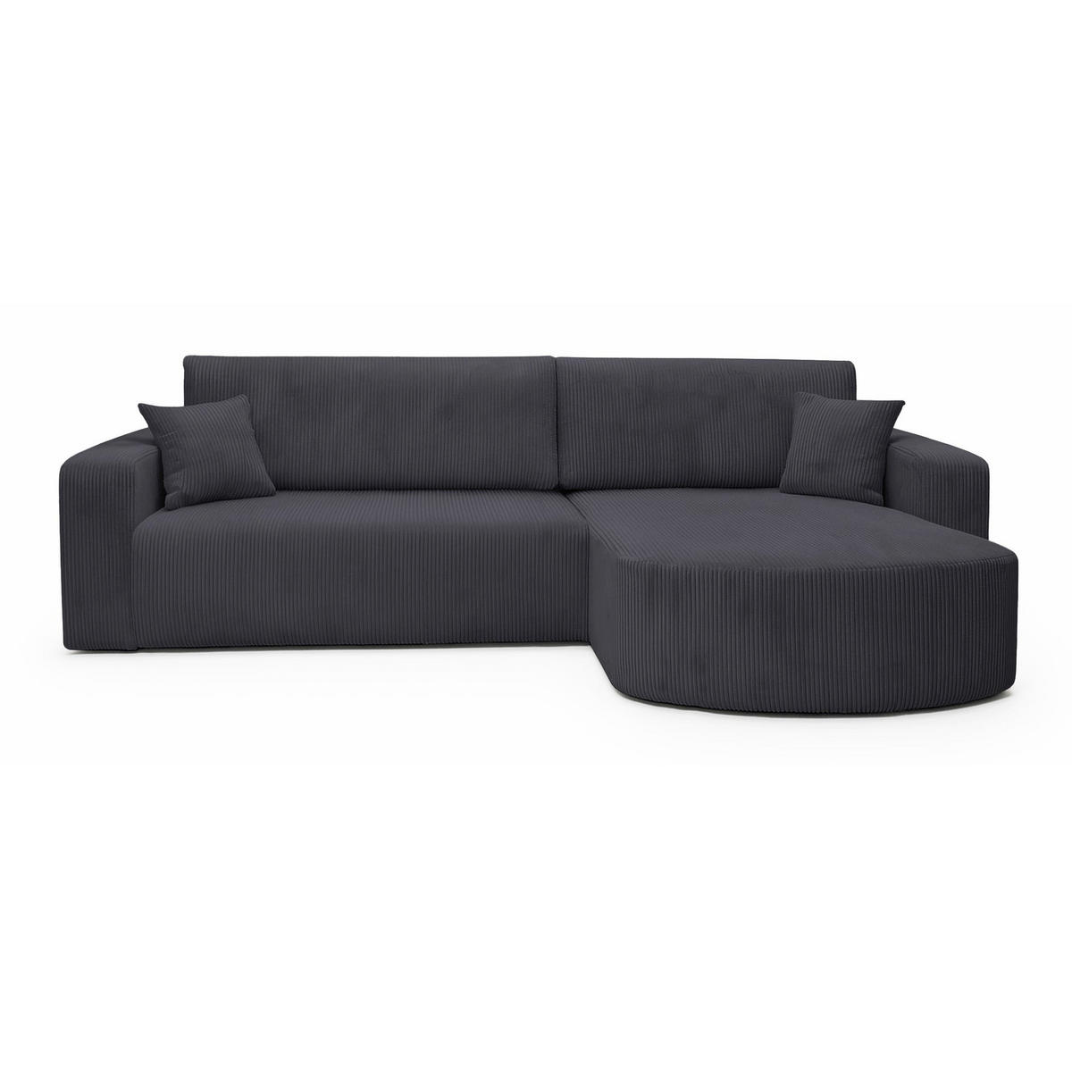 ECKSOFA mit Schlaffunktion Teeo L-Form universal mit Bettkasten Grau Cord - Schwarz/Grau, Kunststoff/Textil (275/170cm) - Homebook