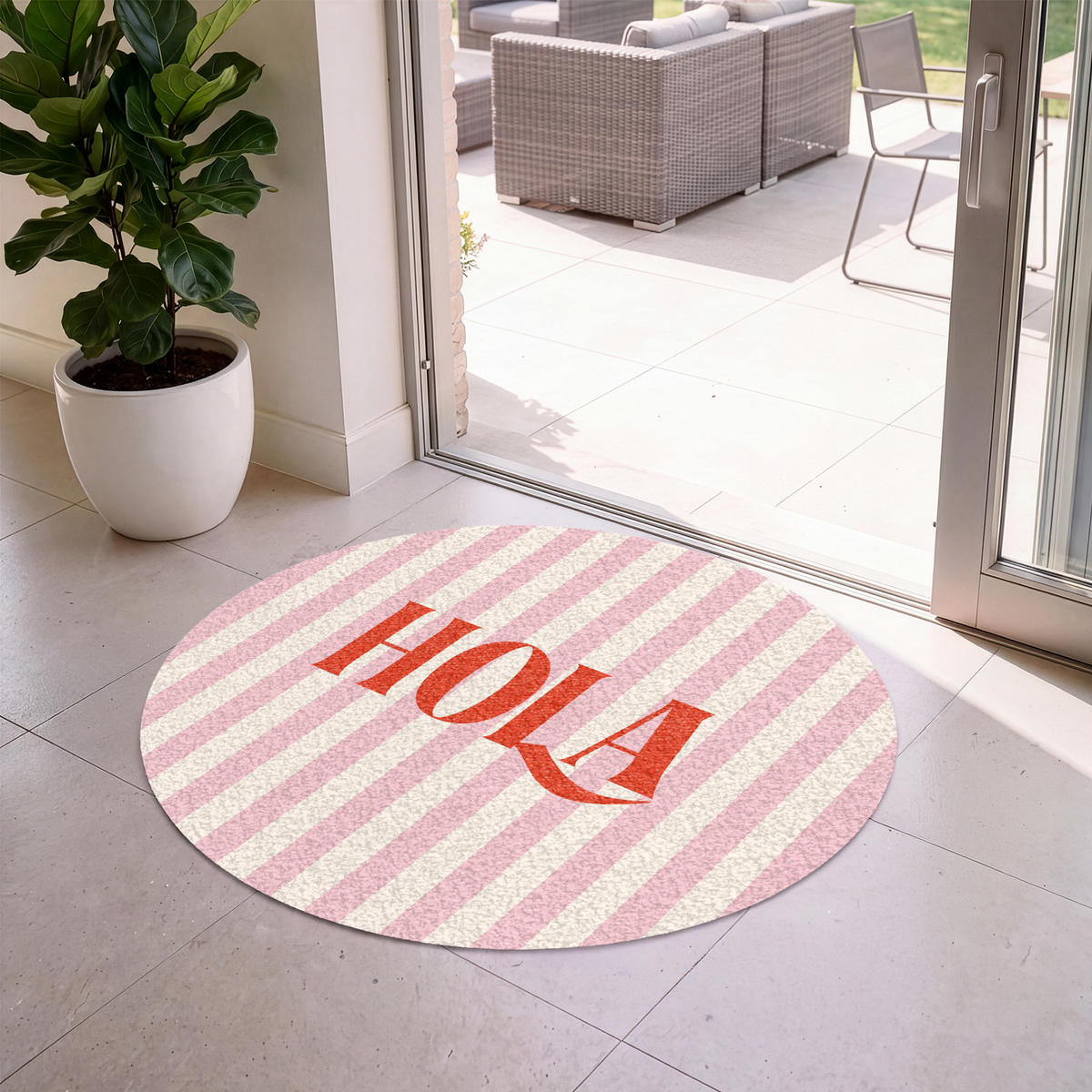 ROHOŽKA Hola - Citát - Pruhy - Pastelová - Ružová - Červená - Biela 120x120 cm - ružová, plast (120/120cm) - MuchoWow