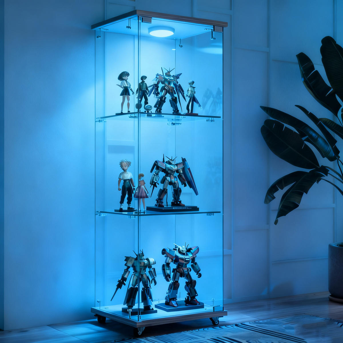 VITRINE Vitrinenschrank mit Hartglas & LED-Beleuchtung, Einheitsgröße / Glas + MDF - Transparent/Naturfarben, Glas/Holzwerkstoff (42.5/120/36.5cm) - EVRYAE