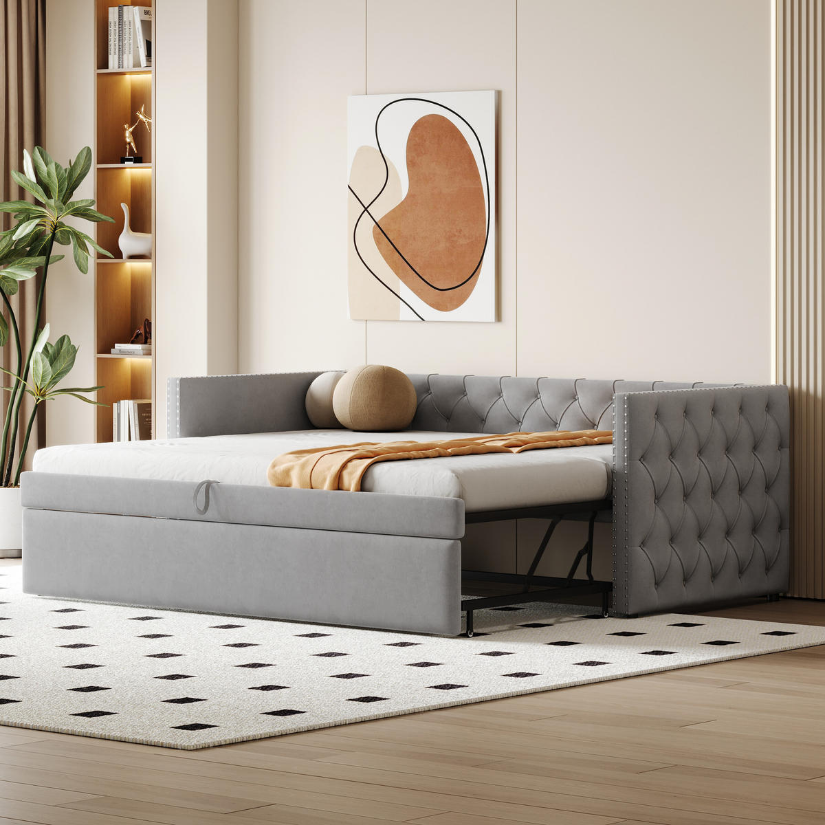 POLSTERBETT 90x200 cm ausziehbar Samt grau - Hellgrau, Textil (90/200cm) - LEBENLANG