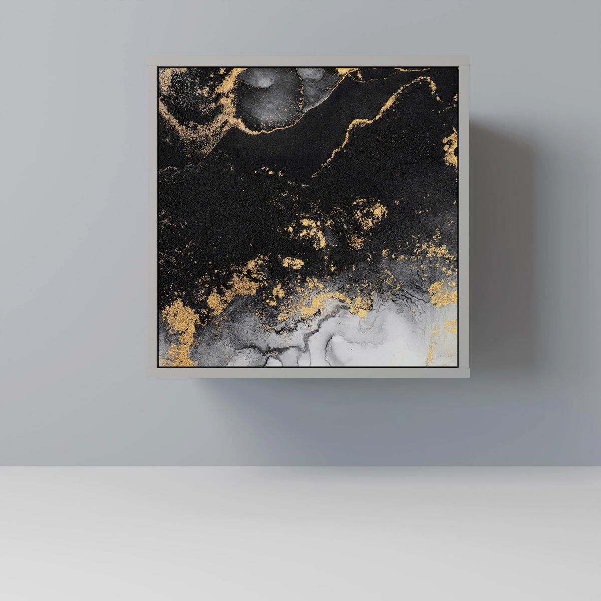 SIDEBOARD MARBLE OF TOMMORROW, Grau, 57,5x42x72,5 cm, Schwarze Metallfüße - Multicolor/Schwarz, Holzwerkstoff/Metall (57.5/72.5/42cm) - SpaceRebels