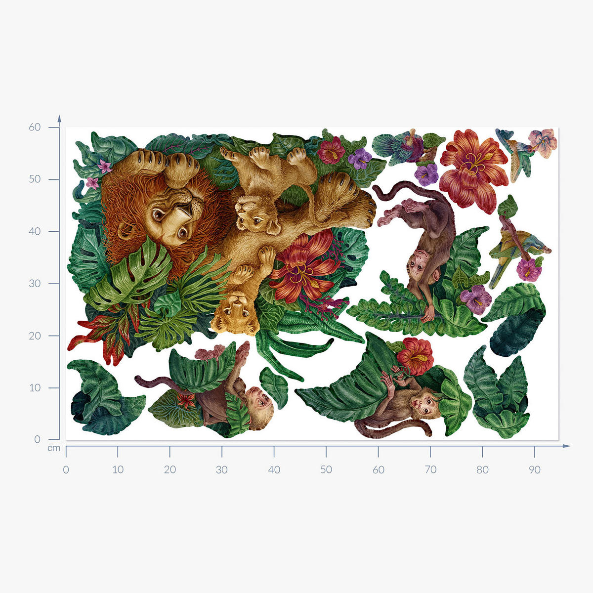 WANDAUFKLEBER 60x95cm - Tropischer Dschungel - Multicolor, Kunststoff (60/95/0.1cm) - Wallfluent