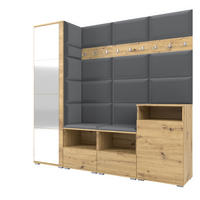 GARDEROBE NELA X 200 cm (Modulare Flurmöbel Artisan Eiche mit Spiegel & Sitzpolster Dunkelgrau 15 Schrank + Sideboard) - Dunkelgrau/Silberfarben, Holz/Holzwerkstoff (200/187/40cm) - Ravio