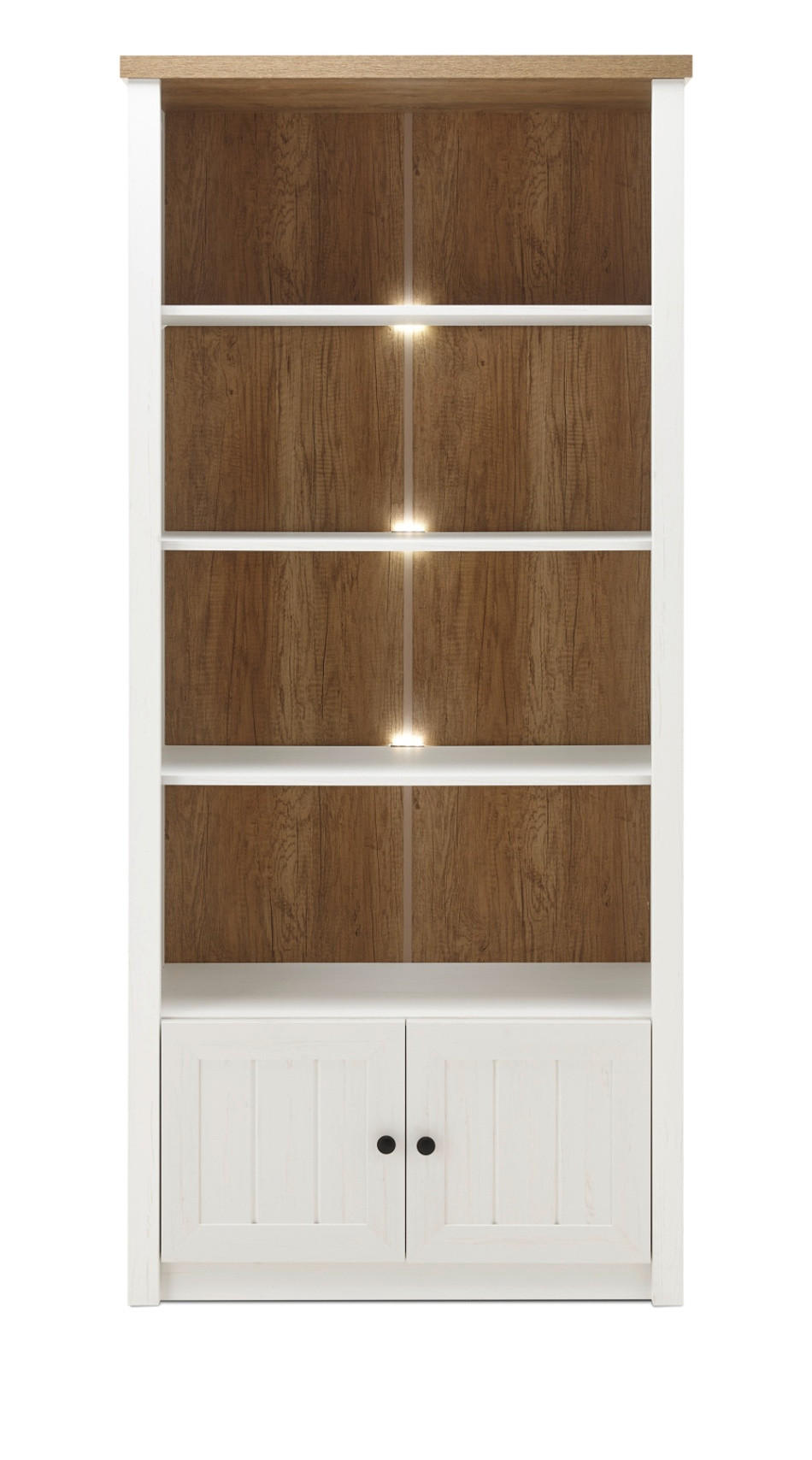 REGAL weiß Pinie, Eiche hell Landhaus, Standregal 90 x 198 cm - Eichefarben/Schwarz, Holzwerkstoff/Metall (90/198/43cm) - Furn.Design
