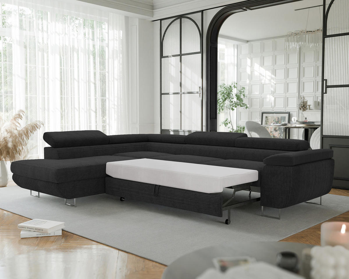 ECKSOFA ANTON mit Schlaffunktion und Bettkasten Anthrazit - Anthrazit, Holzwerkstoff/Kunststoff (274/203cm) - Idohome
