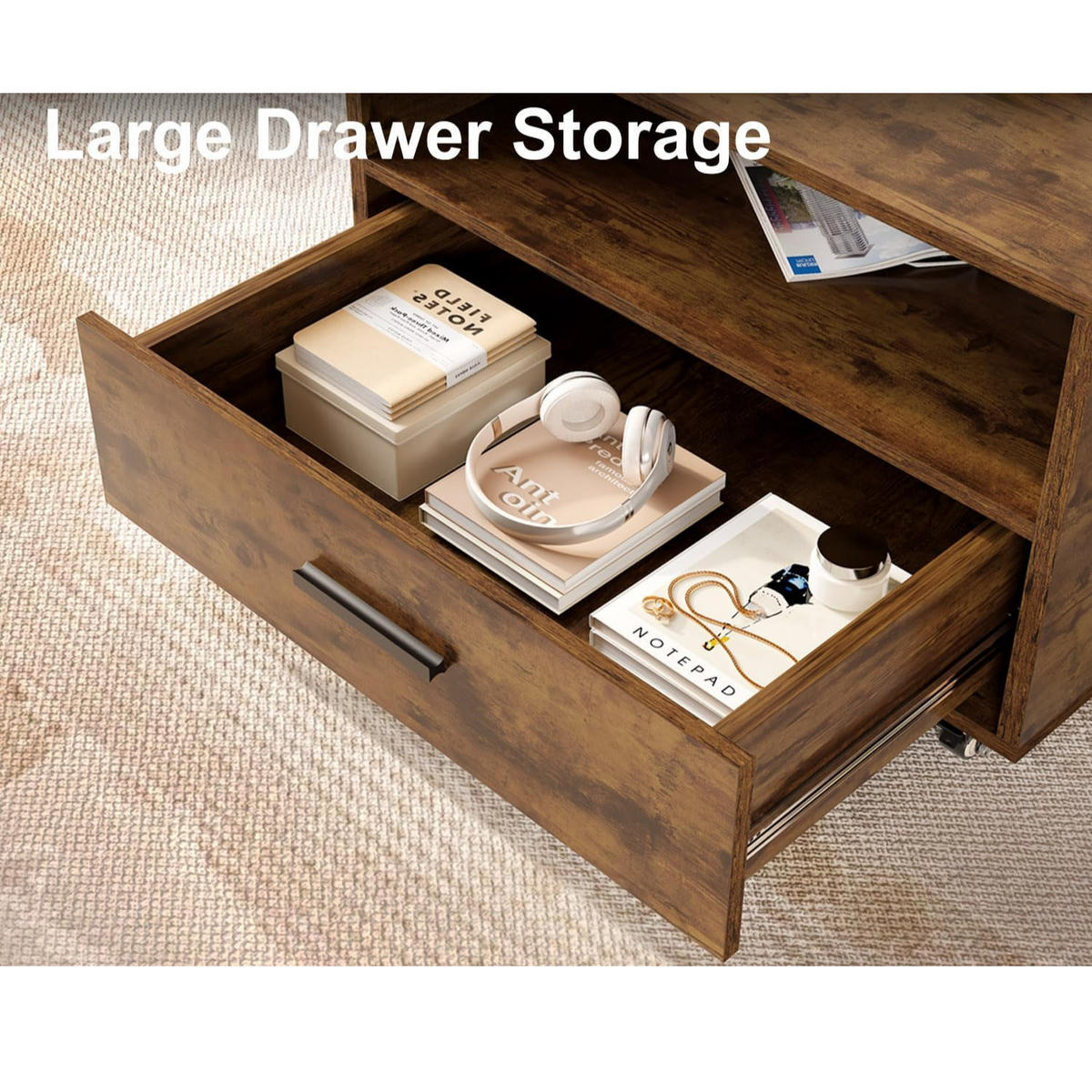 COUCHTISCH Wohnzimmertisch mit Stauraum 120 x 60 x 45 cm Klappplatte - Wildeiche, Holzwerkstoff/Metall (120/120/45cm) - Quality Elegance