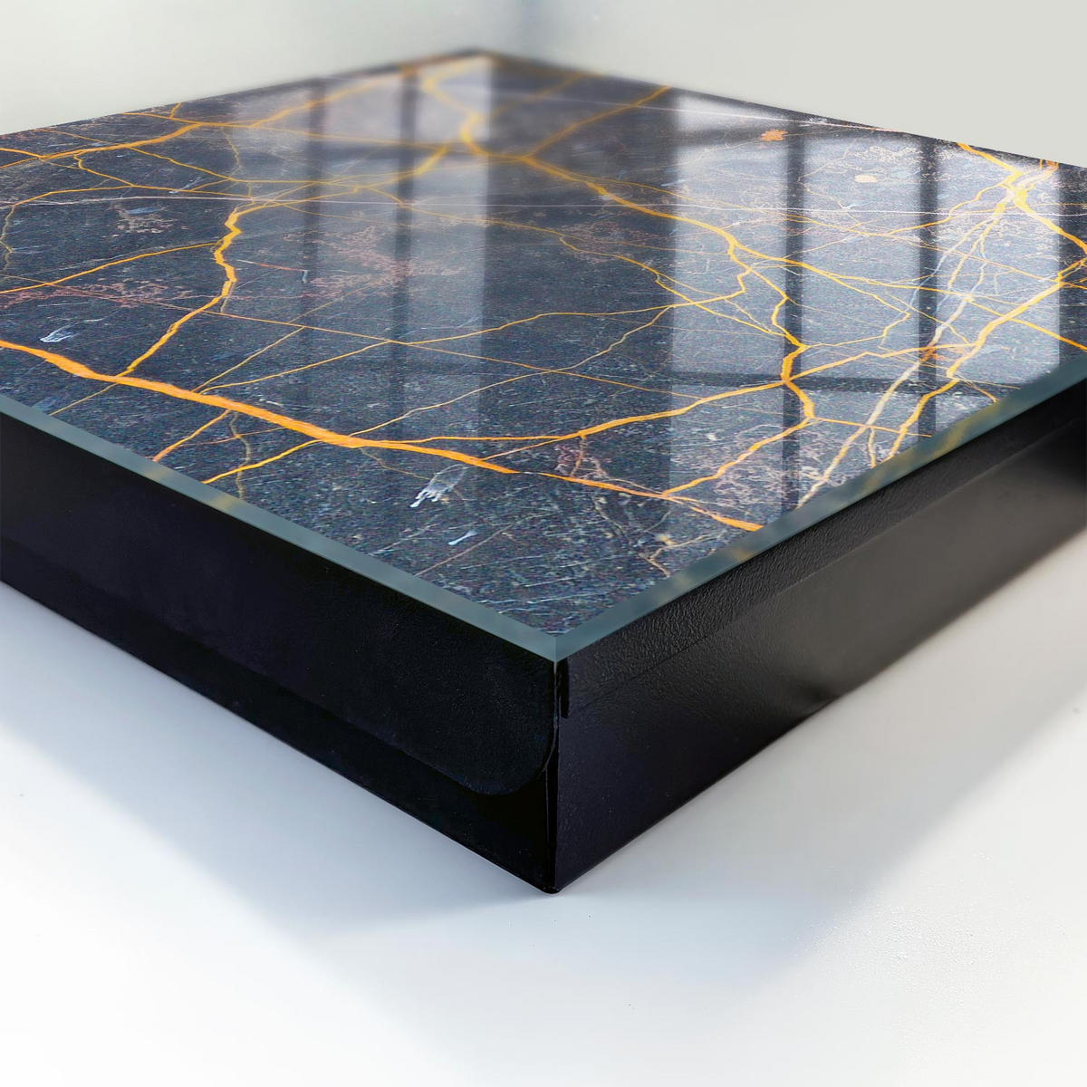 SCHLÜSSELBOX Schwarz 30x30 cm- Türöffnung nach rechts - Dekorative Linien - Gelb, Metall (30/30/5cm) - TULUP