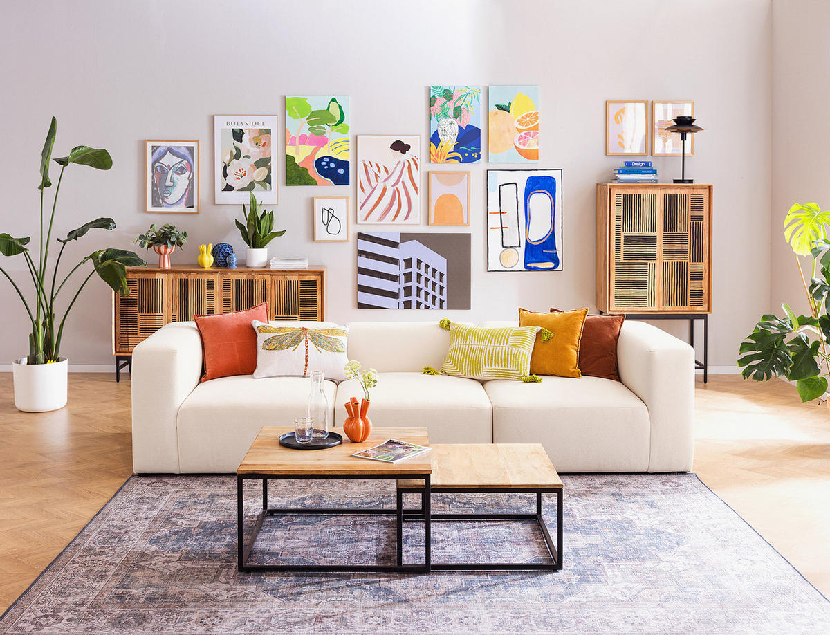 COUCHTISCH-SET - Mango / Schwarz, 2-teilig - Schwarz/Naturfarben, Holz (75/75/40cm) - home24