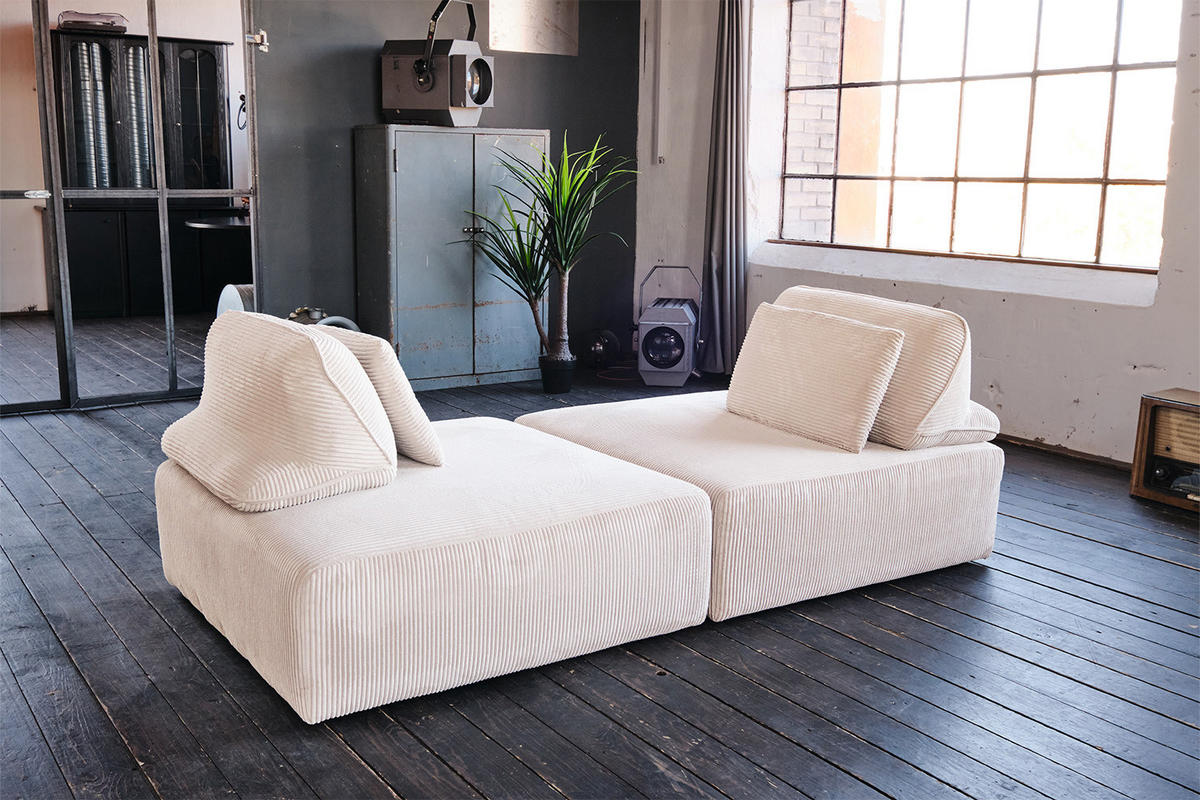 MODULSOFA WIOLO SOFT 2 MODULE 2 KISSEN Cremeweiß Cord - Creme/Schwarz, Kunststoff/Textil (222/84/111cm) - KAWOLA