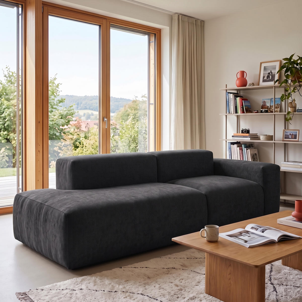 3-SITZER modulares Sofa HEAVEN SET 1 Links, Breite 255 cm Webstoff Schwarz - Schwarz, Holz/Kunststoff (255/71/102cm) - Muffo
