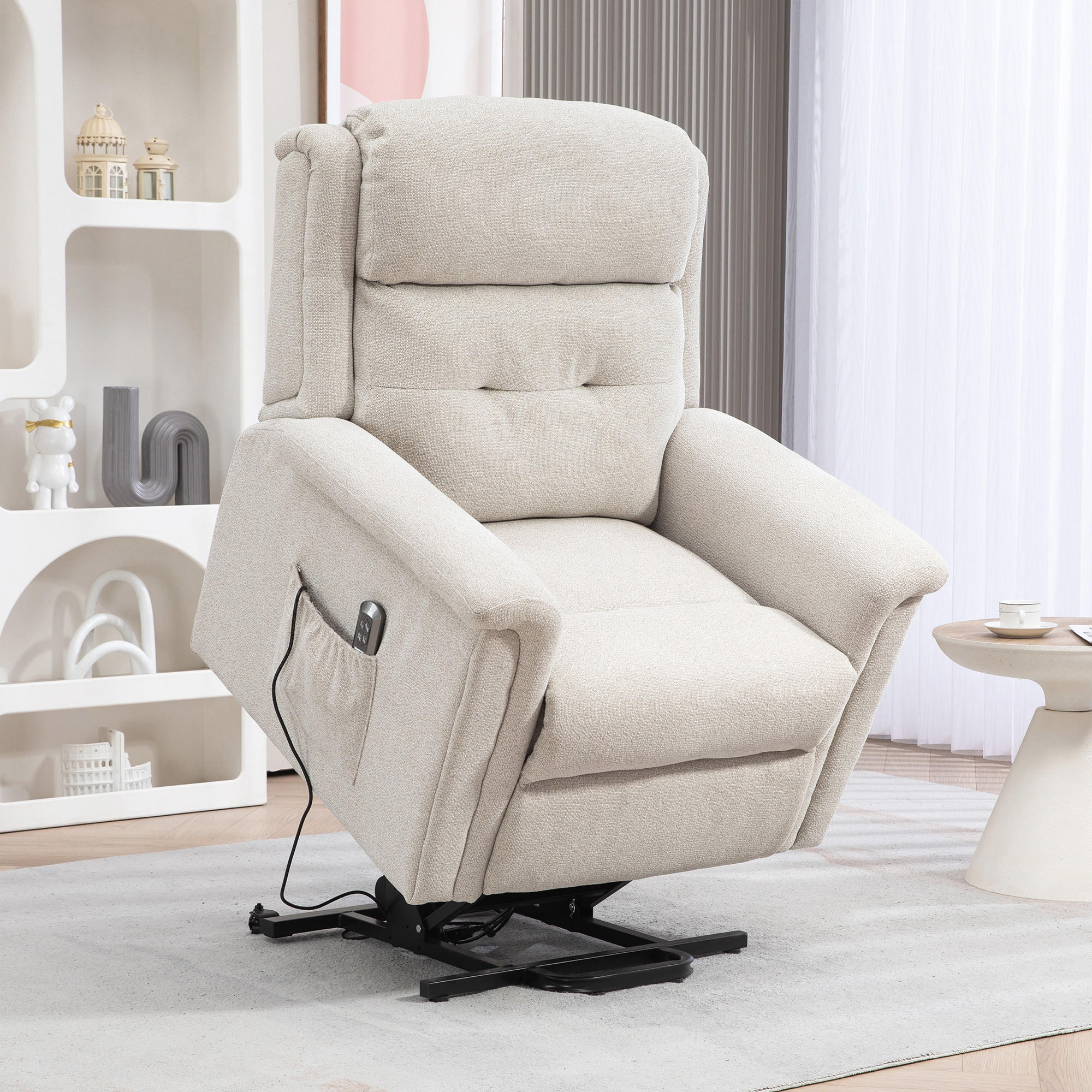 FERNSEHSESSEL mit Aufstehhilfe, Cremeweiß - Creme, Kunststoff (87/108/92cm) - HOMCOM