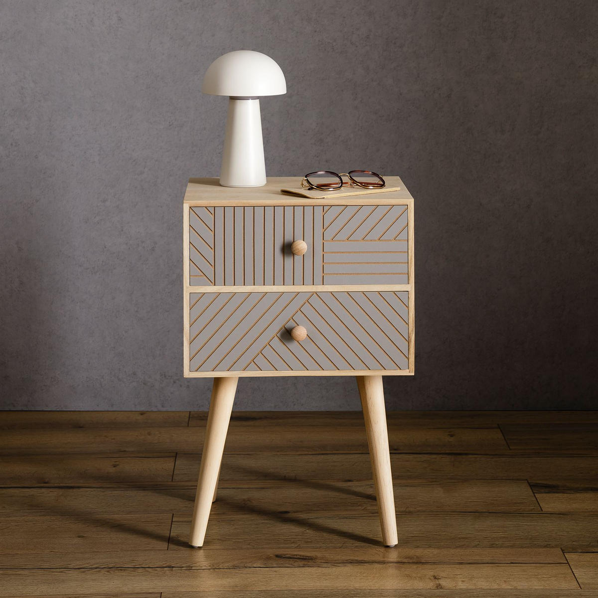 NACHTTISCH PELO grau/natur - Naturfarben/Grau, Holz (35/53/28cm) - IDIMEX