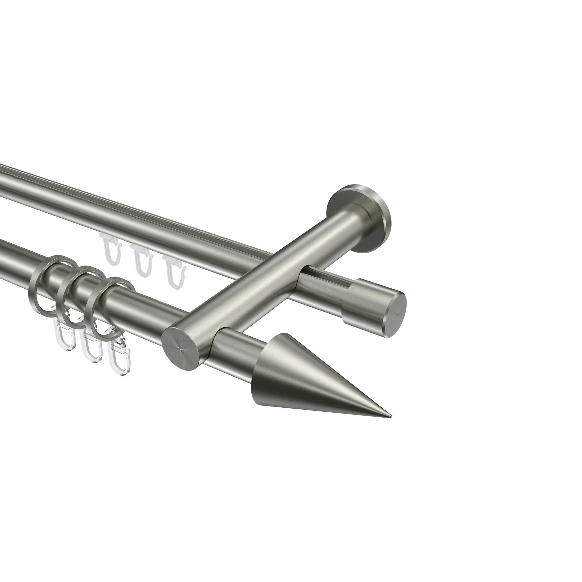 RUNDROHR-INNENLAUF-GARDINENSTANGEN-SET Platon Savio 480 cm (geteilt in 3 x 160 cm), 2-läufig, 20 mm Ø Edelstahl-Optik - Edelstahlfarben, Metall (480cm) - INTERDECO