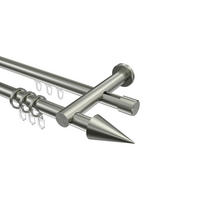 RUNDROHR-INNENLAUF-GARDINENSTANGEN-SET Platon Savio 100 cm, 2-läufig, 20 mm Ø Edelstahl-Optik - Edelstahlfarben, Metall (100cm) - INTERDECO