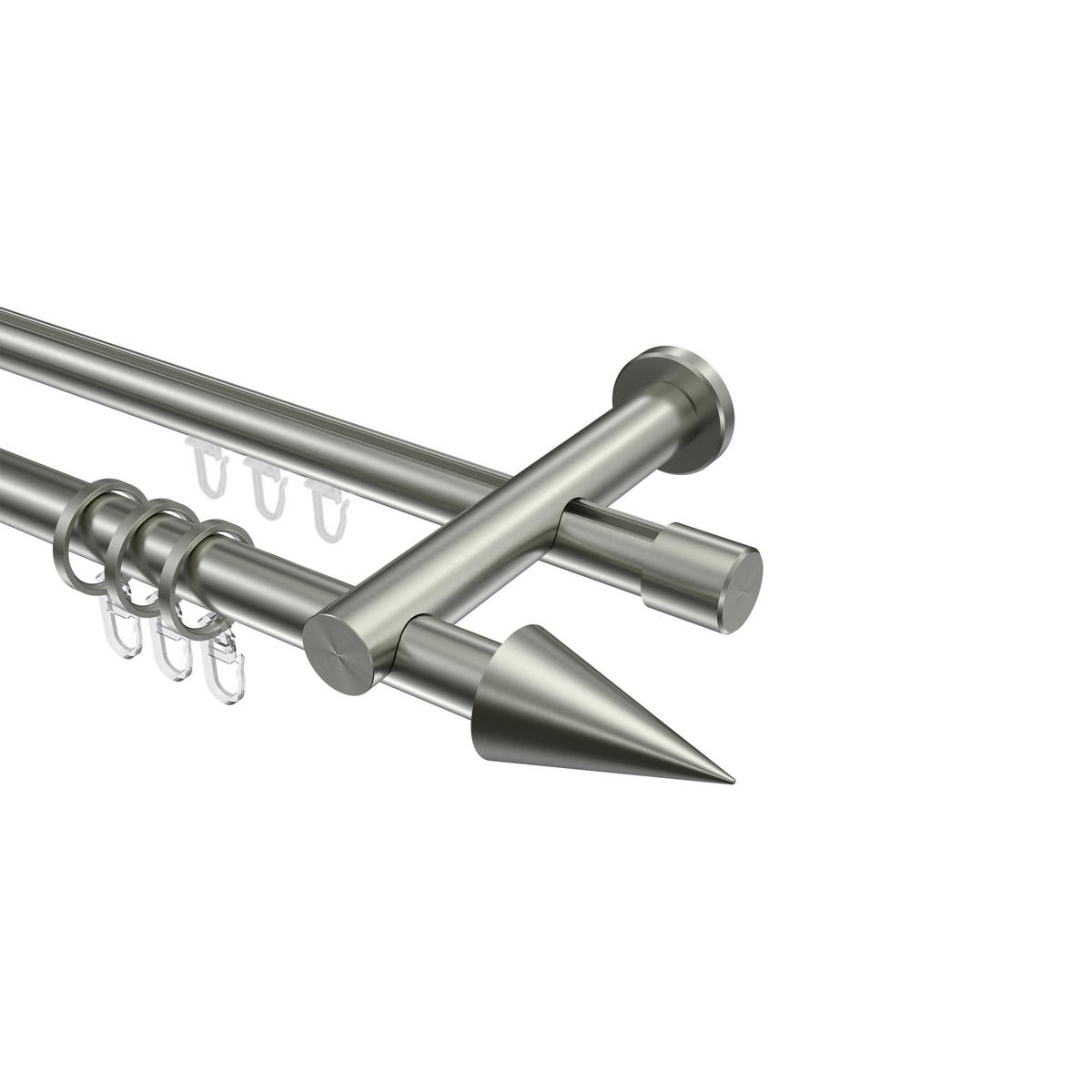 RUNDROHR-INNENLAUF-GARDINENSTANGEN-SET Platon Savio 100 cm, 2-läufig, 20 mm Ø Edelstahl-Optik - Edelstahlfarben, Metall (100cm) - INTERDECO