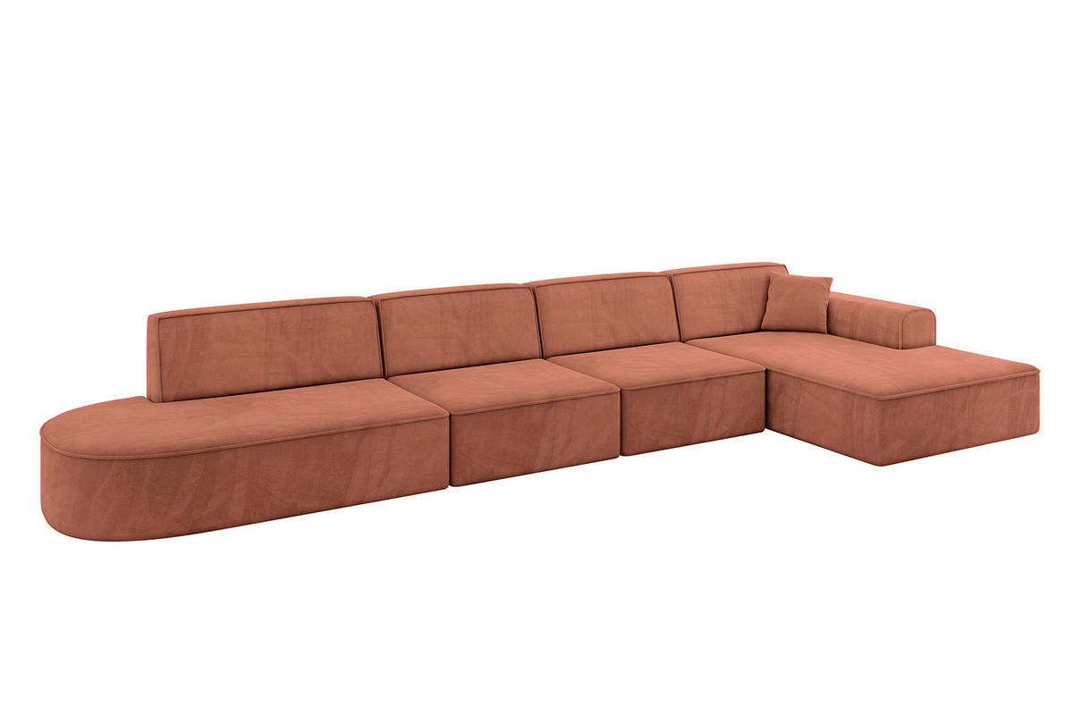 ECKSOFA Ottomane Rechts IREA-L3-v3 - 403x165x76 cm Apricot - Koralle, Holzwerkstoff/Textil (403/165cm) - ALTDECOR