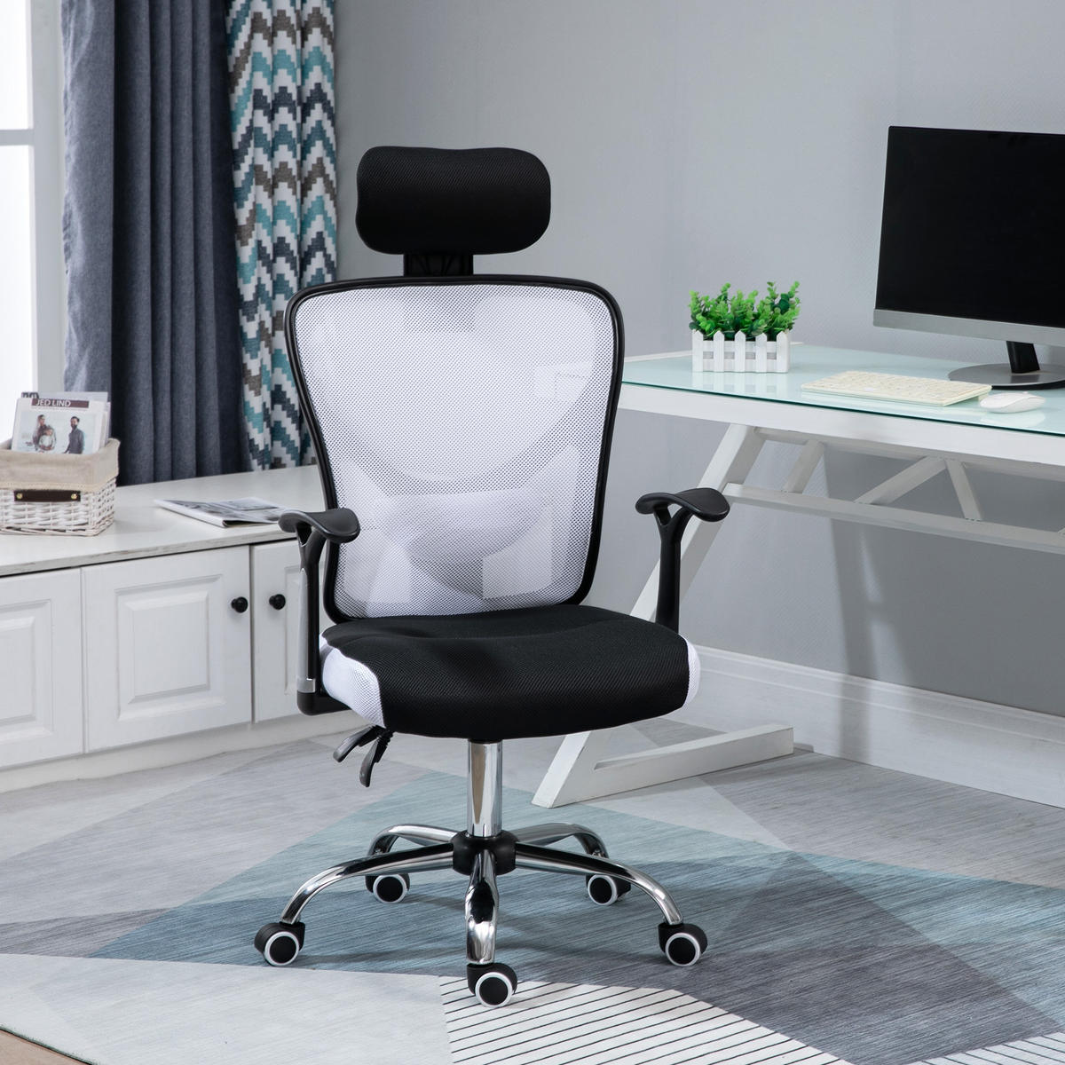 DREHSTUHL DE-11753 62x67x118 cm Schwarz/Weiß - Weiß, Textil (62/118/67cm) - ComfortXL