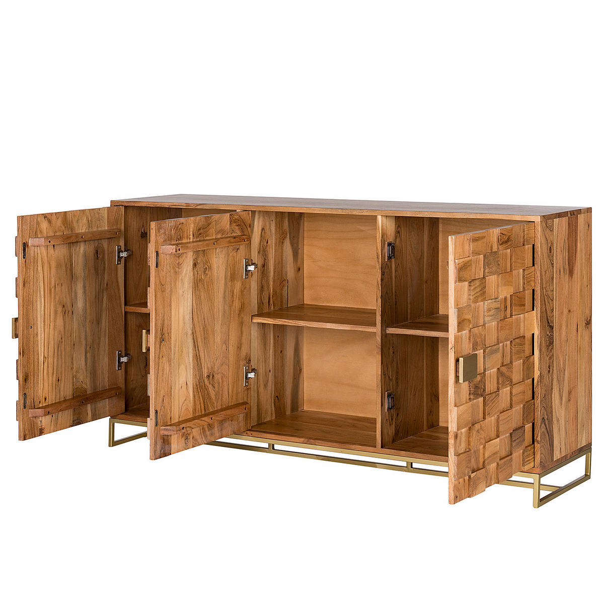 SIDEBOARD - Akazie massiv / Eisen - Goldfarben/Akaziefarben, Holz (160/85/40cm) - home24